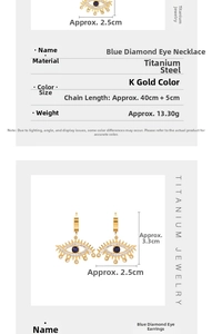 Dimensions détaillées pour l'ensemble collier et boucles d'oreilles œil bleu en titane