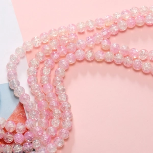 Pink round cracked glass beads for DIY necklaces and bracelets, high-quality jewelry beads