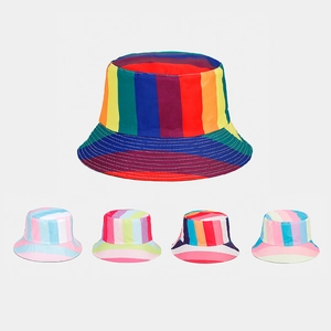 Rainbow Stripe Reversible Bucket Hat Polyester Sun Protection Outdoor Summer Fashion Sunhat For Men Women