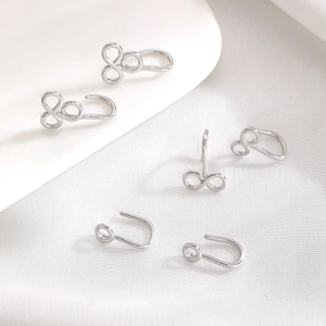 Ensemble de bagues d'oreille argentées minimalistes avec motifs infini et en forme de U