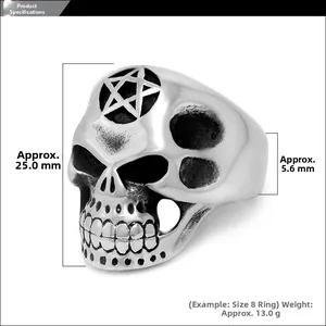 Detailed size parameters of a punk skull ring with 25.0mm height and 13.0g weight