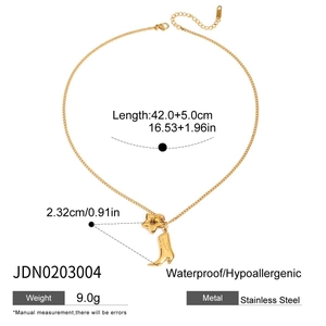 Close-up of waterproof stainless steel necklace with boot and star pendants and specs