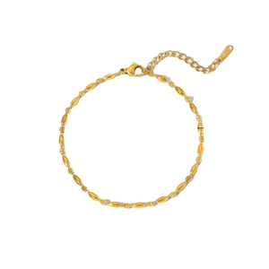 Elegant 18K gold plated stainless steel oval bead chain bracelet with lobster clasp