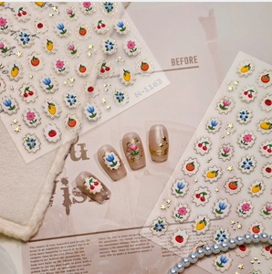 Detailed relief 3D fruit nail art stickers with cherry and lemon patterns M-1163