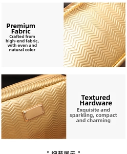 Close-up of golden crossbody camera bag with chevron quilted texture and metallic hardware