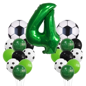 Soccer theme birthday party balloon set with green number 4 and football foil balloons