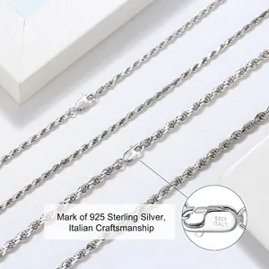 Classic 925 sterling silver rope chain necklace with Italy stamp and lobster clasp
