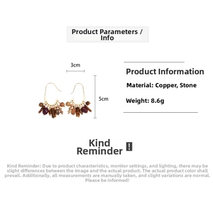 Détails des boucles d'oreilles bohèmes en perles de pierre et crochets en cuivre, 3x5cm