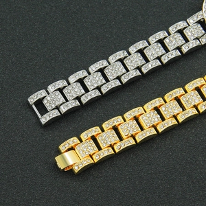 Hip hop rotating iced-out Cuban link bracelet in gold and silver watch band style