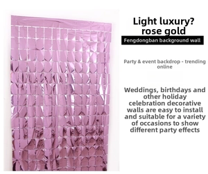 Close-up of rose gold shimmer wall panels with reflective metallic square sequins