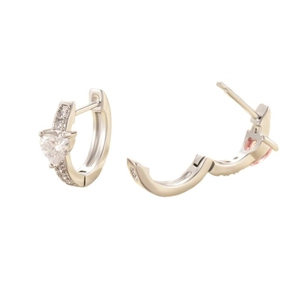 Elegant heart-shaped zircon hoop earrings in gold with white and pink stones