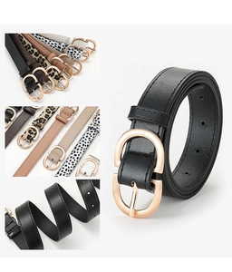 Collection of minimalist faux leather belts for women with matte gold D-ring buckles
