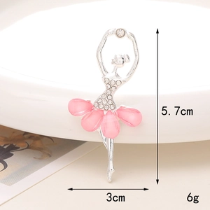Detailed view of ballet girl resin charm with pink rhinestones and 5.7cm size scale