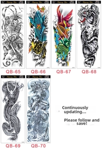 Set of 6 temporary tattoo sleeves featuring Sun Wukong and traditional dragon designs