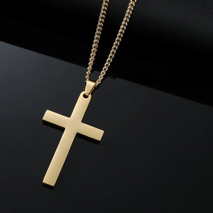 Minimalist gold stainless steel cross pendant necklace with stylish twist chain for men