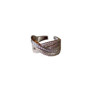 Fashionable multilayer crisscross open ring with shimmering zircon stones for women