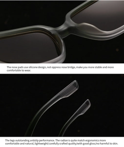 Macro view of matte dark green aviator frame with silicone nose pads and non-slip temples