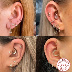 S925 sterling silver cartilage earrings with cubic zirconia in multiple stylish shapes