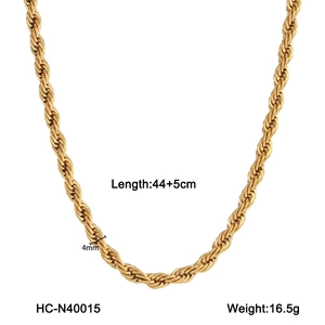 Detail view of 4mm gold twist chain necklace with length and weight specifications