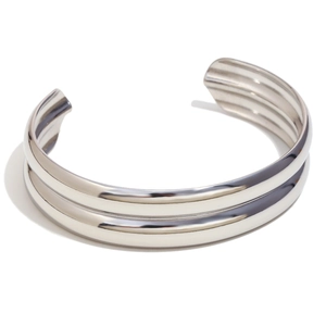 Bracciale rigido aperto a doppio strato in acciaio inossidabile argento dal design minimal