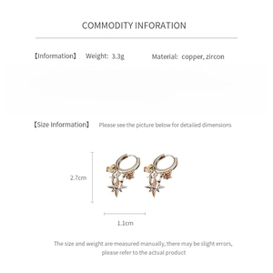 Detailed size specifications for sparkling zircon star pendant earrings in copper