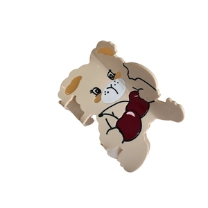 Creative beige hair claw clip with cute cartoon bear holding red heart motif