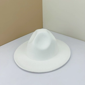 Classic pure white wide-brim wool felt fedora hat with structured crown for men and women