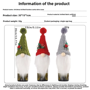 Housses de bouteille de vin gnomes de Noël tricotées en trois couleurs avec barbe