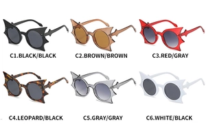 Detailed grid view showcasing six color options for butterfly bat-wing novelty sunglasses