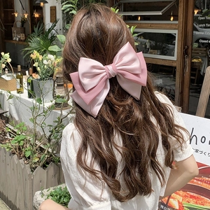 French luxury large multilayer bow hair clip in pink satin fabric for elegant styling