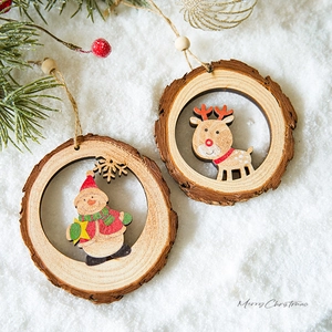 Weihnachts Holzanhänger Schneemann Rentier Muster Natürliche Holzscheiben Ausgehöhlt Festliche Baumdekoration