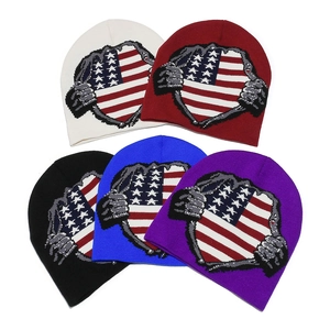 Acrylic Knit Beanie Hat American Flag Jacquard Tearing Visual Effect Winter Warm Streetwear For Men Women