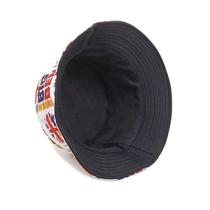 Reversible bucket hat with London Big Ben and Union Jack print on white background