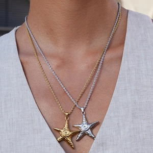 Starfish Shell Conch Pendant Necklace Stainless Steel Jewelry For Women Waterproof Hypoallergenic Fashion Accessory