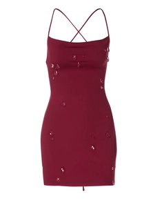 Sexy backless red mini dress with crossover straps and teardrop crystal embellishments