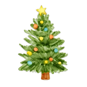 Watercolor Christmas tree window sticker with colorful ornaments and star for festive decor