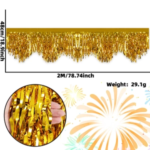 Golden foil fringe curtain detail with dimensions 48cm height and 2M width for party decor