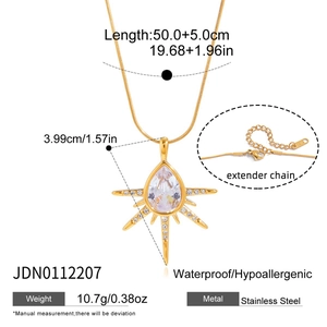 Détails du collier à pendentif goutte d'eau étoilé doré avec mesures précises