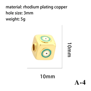 Détail de la perle cubique Œil d'Oeil 10mm en cuivre rhodié avec les spécifications