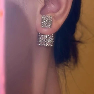 Square Zircon Stud Earrings Alloy Sparkling Elegant Versatile Cluster With Silver Earring Post For Women Luxury Jewelry