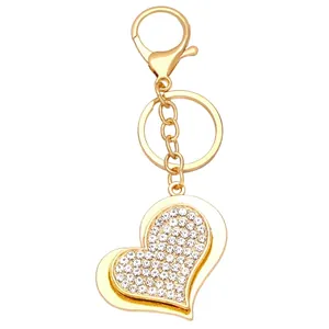 Exquisite heart-shaped keychain with double layered crystals and gold alloy lobster clasp