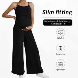 Schmal geschnittener Umstands-Jumpsuit in Schwarz mit weitem Bein und Bauchstütze