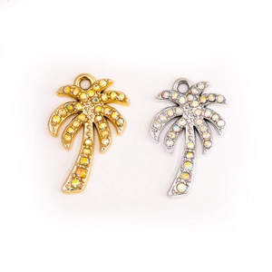 Golden and silver coconut tree pendants with colorful crystals for DIY jewelry making