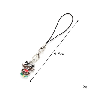 Cartoon reindeer Christmas pendant with metal clasp and black lanyard for bags and keys