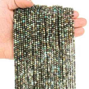 Macro view of faceted 3mm African Turquoise stone beads for DIY jewelry making