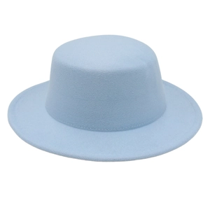Chapeau canotier bleu clair à bord plat pour homme et femme en feutre de laine de qualité