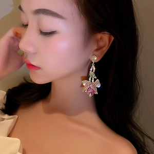 French vintage tulip flower earrings with colorful crystals for elegant women