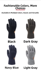 Winter knitted gloves in four colors featuring thermal fleece lining and faux leather tags