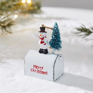 Christmas mailbox ornament with snowman and mini tree for festive holiday decor