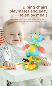 Infant high chair spinner toy with strong suction cup and rotating bird design